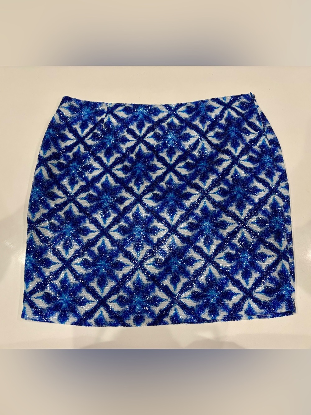 Anthropologie Blue Patterned Sequin Mini Skirt NWOT